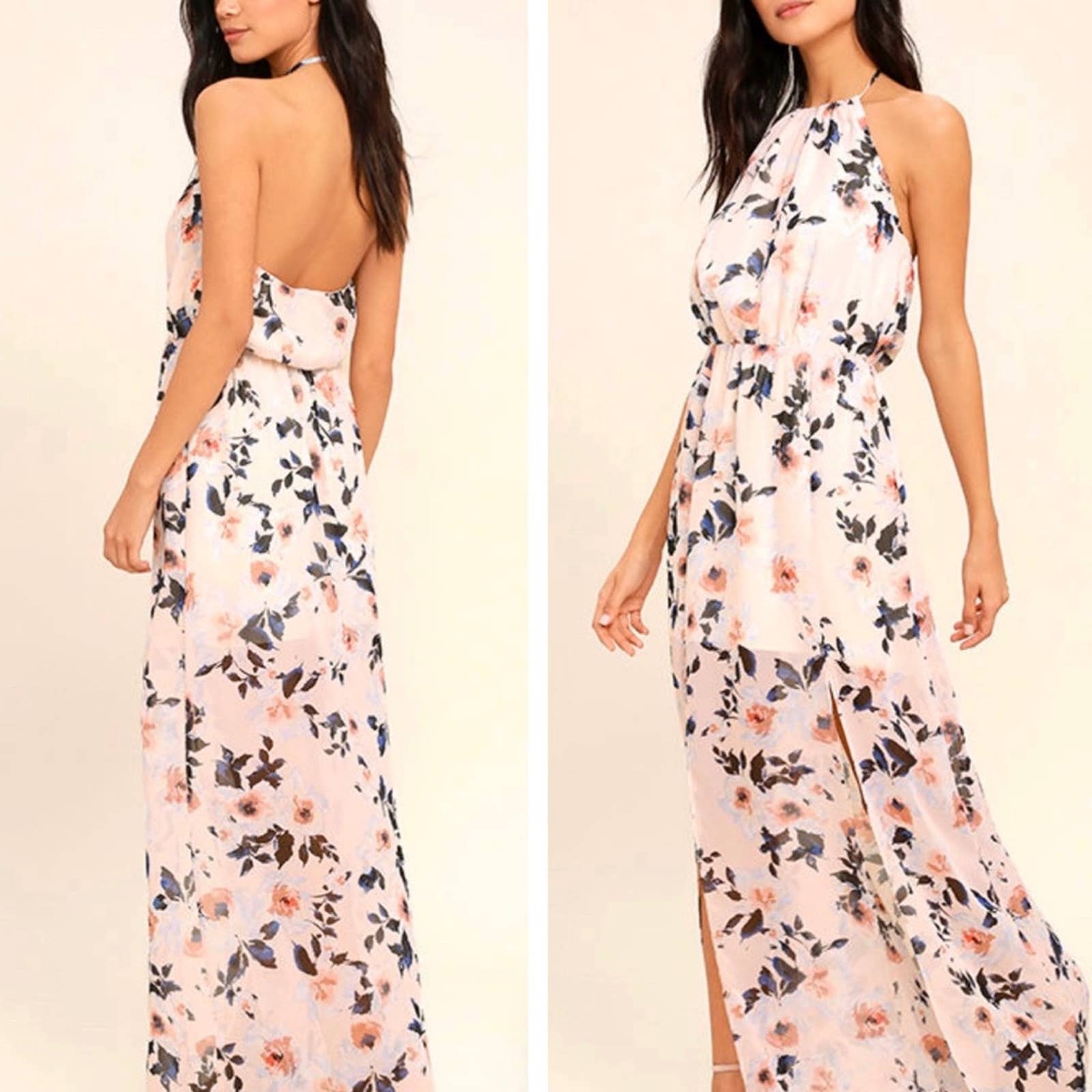 Ali & Jay Women's Al Fresca Blush Halter Semi Sheer Floral Print Maxi Dress